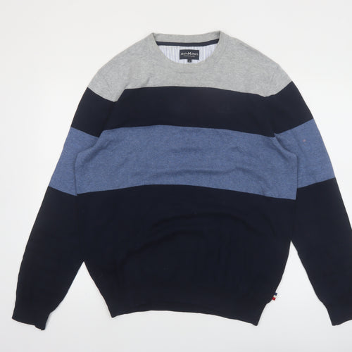 Jean Paul Mens Blue Striped Cotton Crew Neck Jumper L