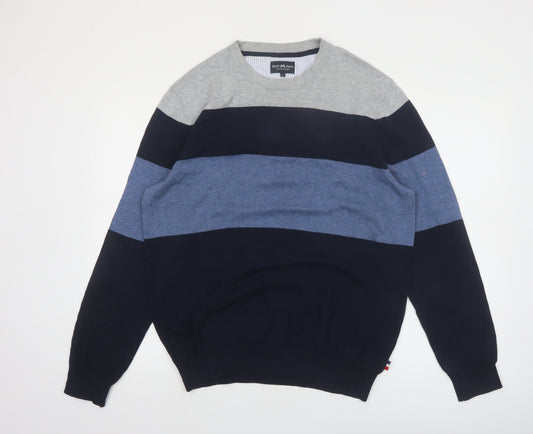 Jean Paul Mens Blue Striped Cotton Crew Neck Jumper L