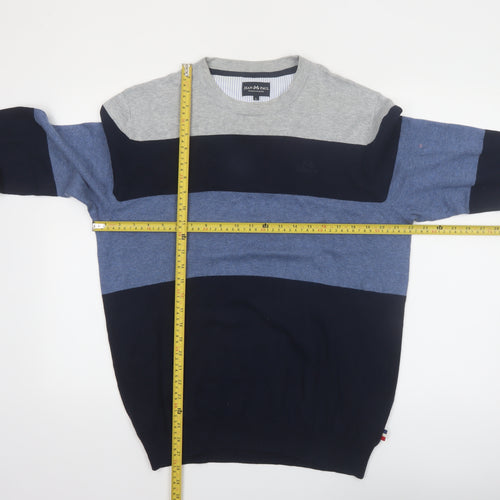 Jean Paul Mens Blue Striped Cotton Crew Neck Jumper L
