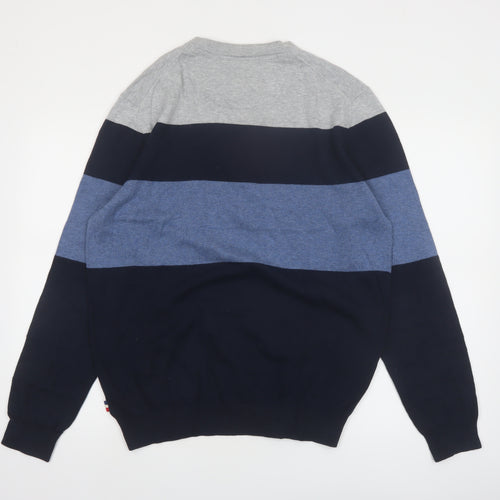 Jean Paul Mens Blue Striped Cotton Crew Neck Jumper L