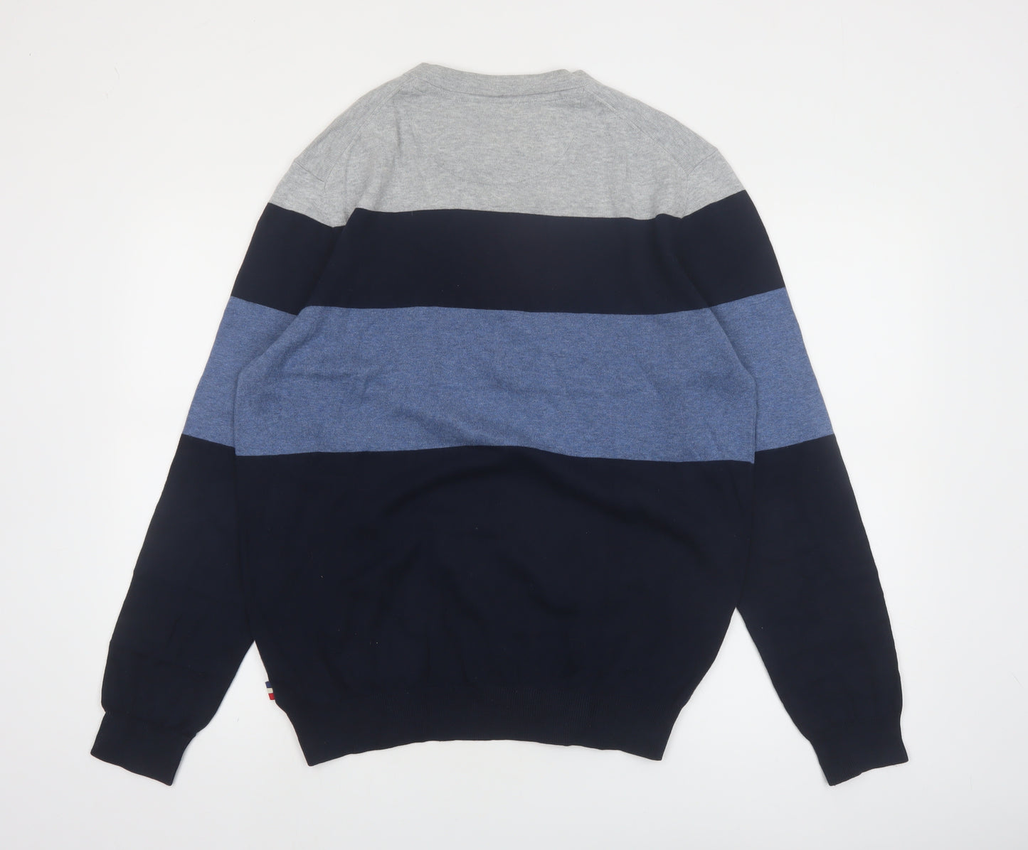 Jean Paul Mens Blue Striped Cotton Crew Neck Jumper L