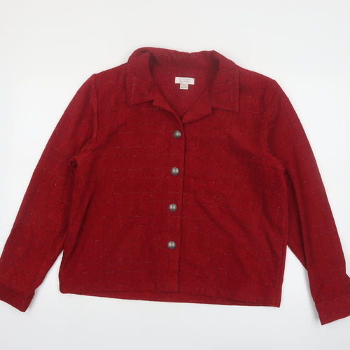 Christopher & Banks Women Red L Suit Jacket Long Sleeve Button Front
