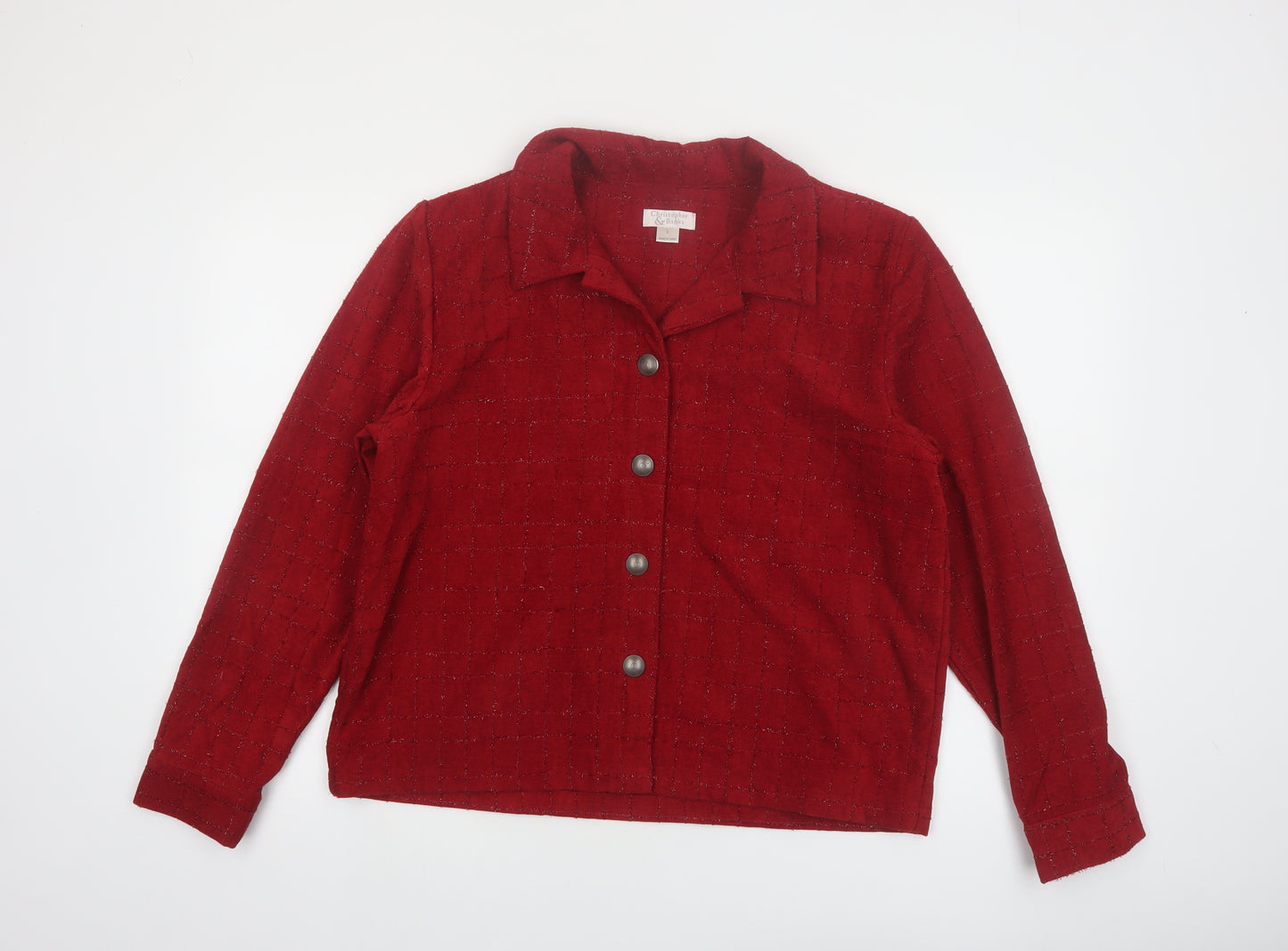 Christopher & Banks Women Red L Suit Jacket Long Sleeve Button Front