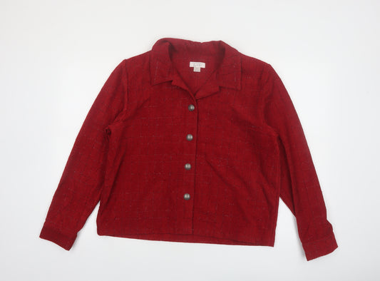 Christopher & Banks Women Red L Suit Jacket Long Sleeve Button Front