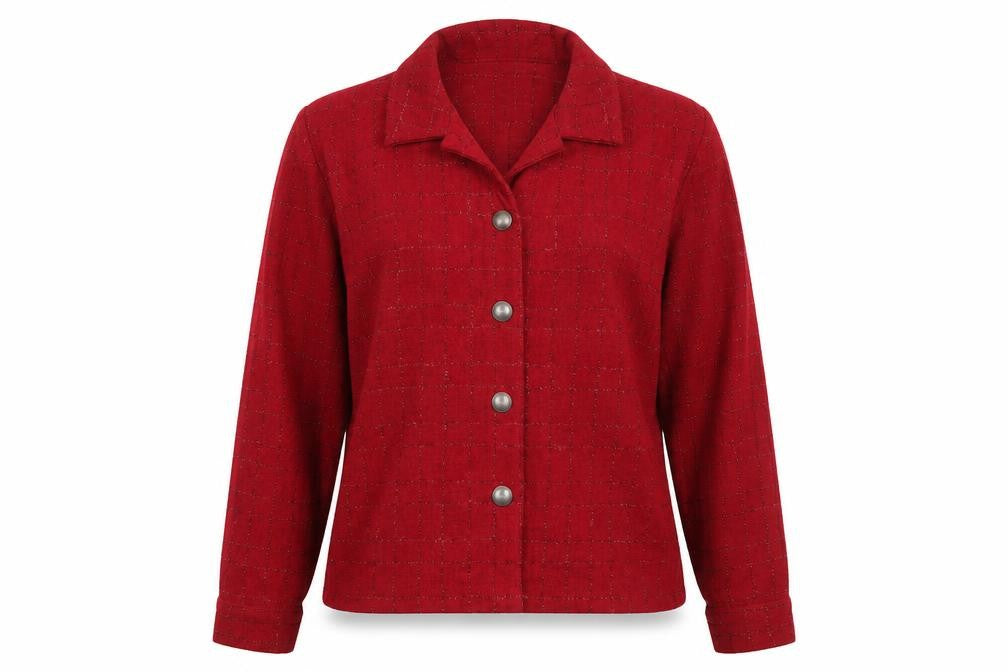 Front view of Christopher & Banks Women Red L Suit Jacket Long Sleeve Button Front