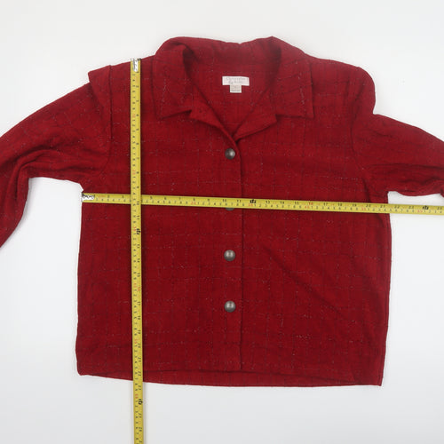 Christopher & Banks Women Red L Suit Jacket Long Sleeve Button Front