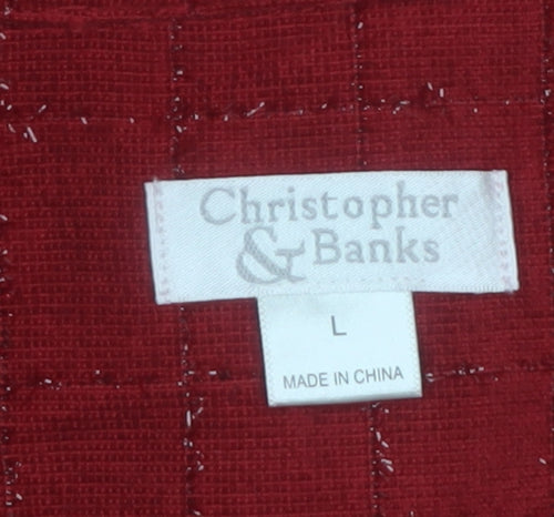 Christopher & Banks Women Red L Suit Jacket Long Sleeve Button Front