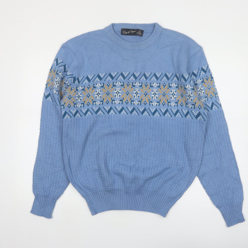 Rene de France Men’s Blue Fair Isle Acrylic XL Vintage Pullover Jumper