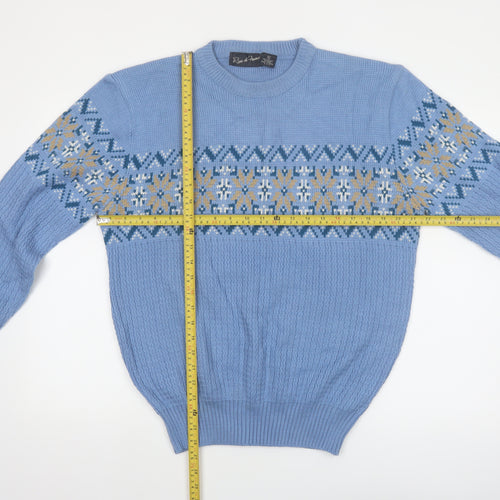 Rene de France Men’s Blue Fair Isle Acrylic XL Vintage Pullover Jumper
