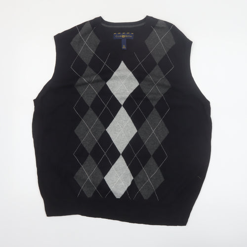 Club Room Men Black Argyle Cotton V-Neck Sleeveless Jumper XL
