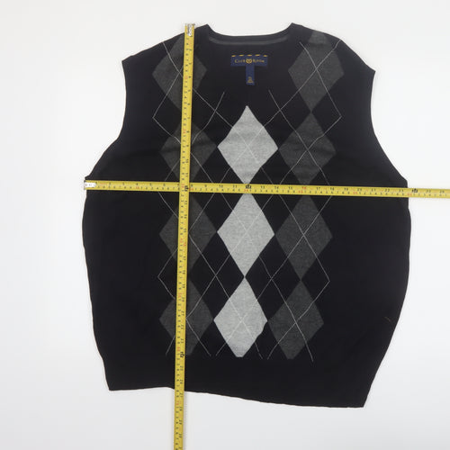 Club Room Men Black Argyle Cotton V-Neck Sleeveless Jumper XL
