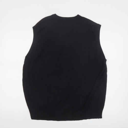 Club Room Men Black Argyle Cotton V-Neck Sleeveless Jumper XL