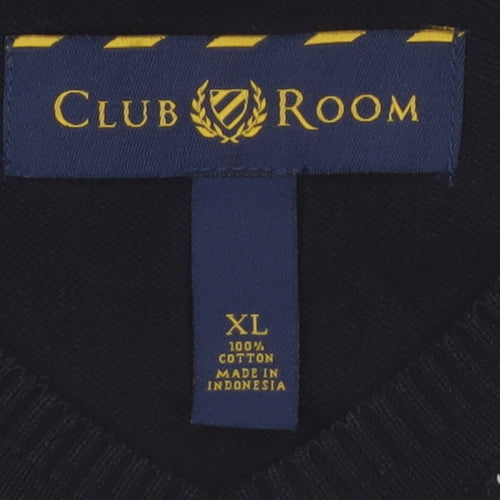Club Room Men Black Argyle Cotton V-Neck Sleeveless Jumper XL