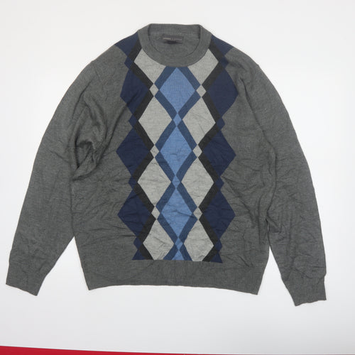 Tricots St Raphael Men's Grey Argyle Acrylic Pullover Jumper L