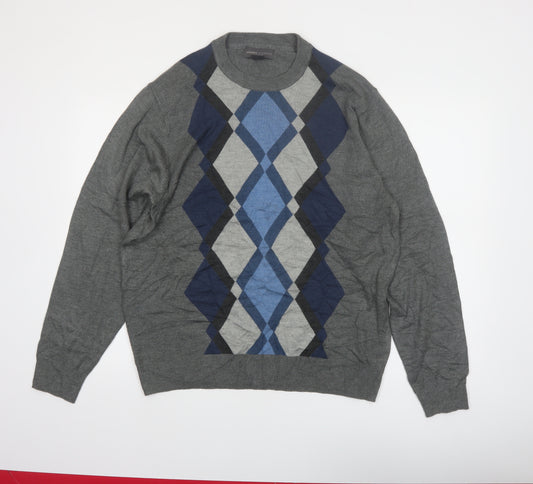 Tricots St Raphael Men's Grey Argyle Acrylic Pullover Jumper L