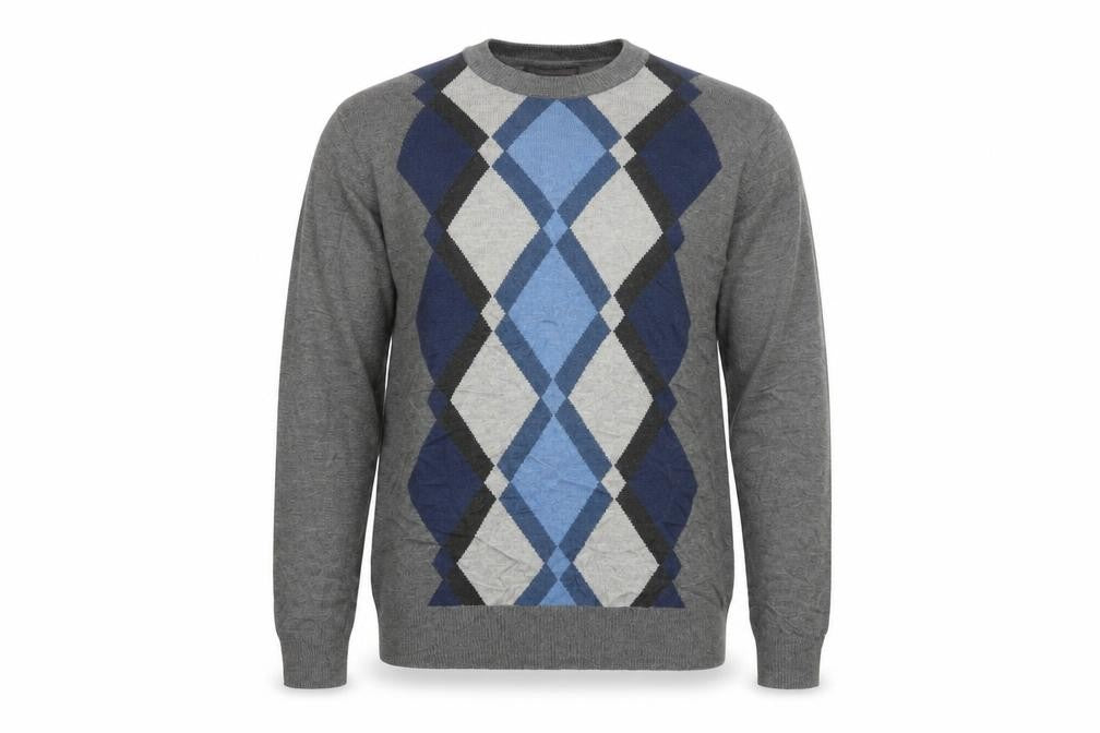 Front view of Tricots St Raphael Men's Grey Argyle Acrylic jumper L
