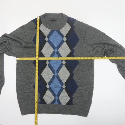 Tricots St Raphael Men's Grey Argyle Acrylic Pullover Jumper L