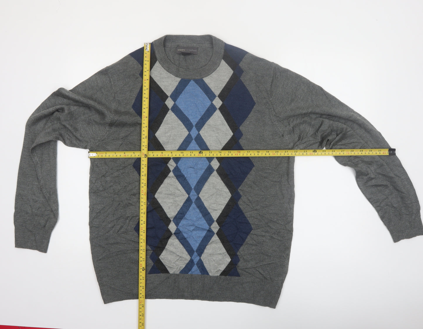 Tricots St Raphael Men's Grey Argyle Acrylic Pullover Jumper L