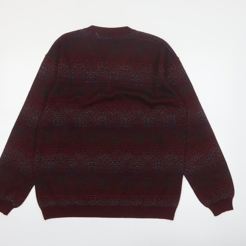 Montecatini Men's Red Fair Isle Wool Blend V-Neck Jumper XL