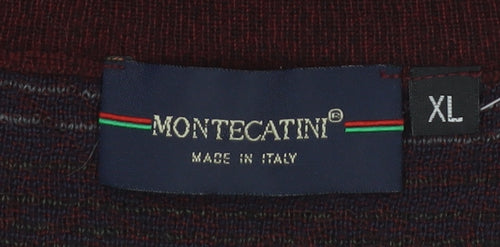 Montecatini Men's Red Fair Isle Wool Blend V-Neck Jumper XL