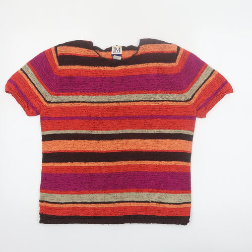 JM Collection Women's Multicoloured Striped Knit Short Sleeve Top L