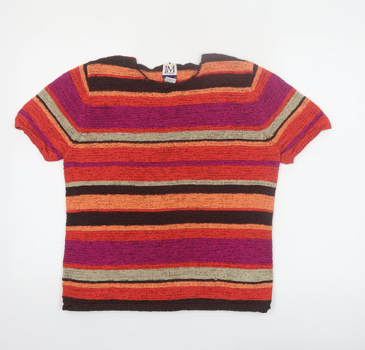 JM Collection Women's Multicoloured Striped Knit Short Sleeve Top L