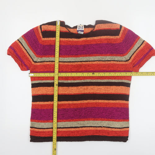 JM Collection Women's Multicoloured Striped Knit Short Sleeve Top L