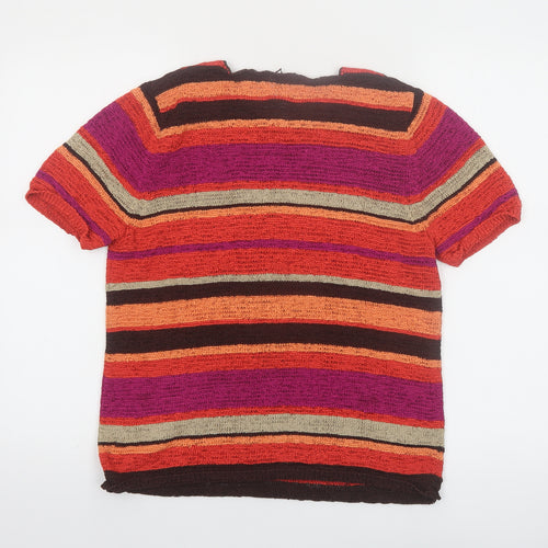 JM Collection Women's Multicoloured Striped Knit Short Sleeve Top L