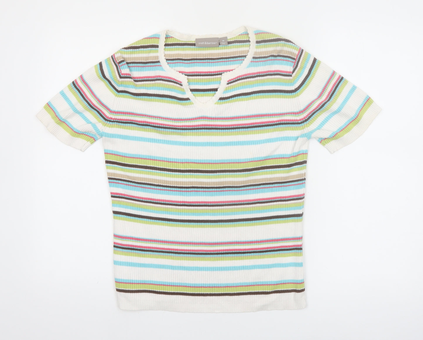 Croft & Barrow Women's Multicoloured Stripe Cotton V-Neck T-Shirt M