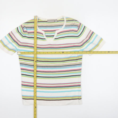 Croft & Barrow Women's Multicoloured Stripe Cotton V-Neck T-Shirt M