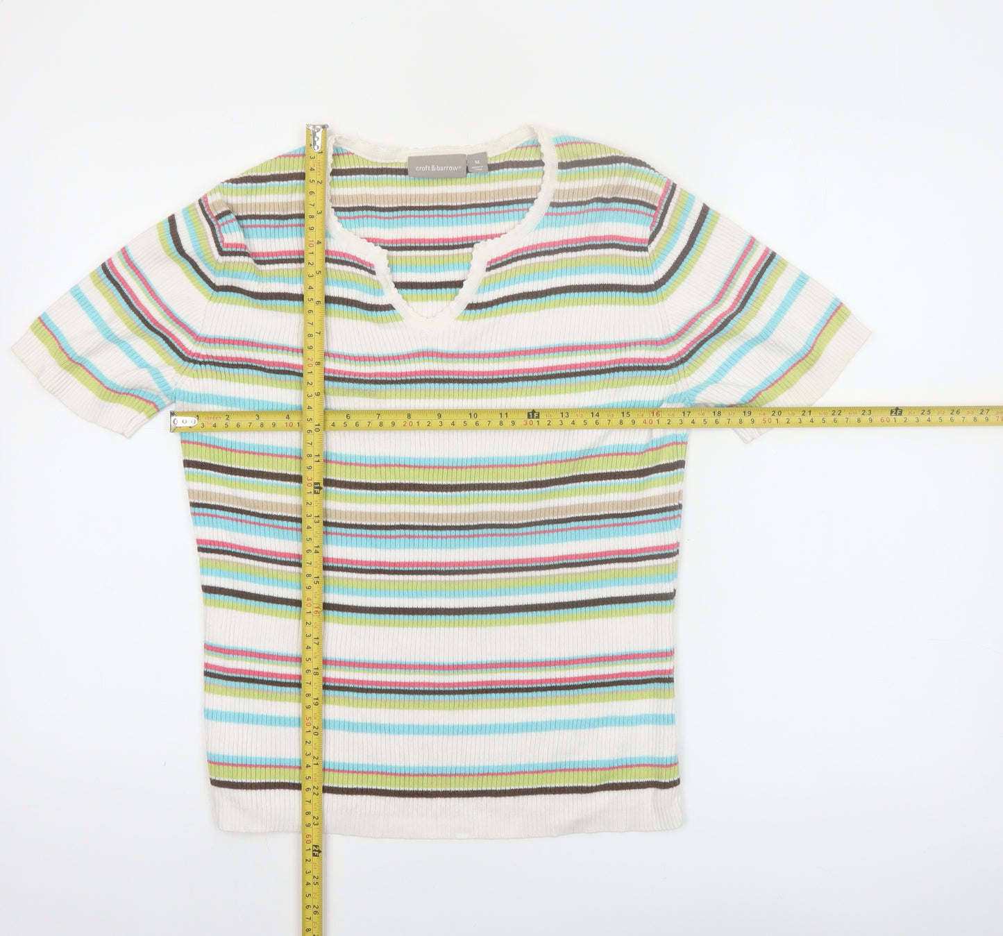 Croft & Barrow Women's Multicoloured Stripe Cotton V-Neck T-Shirt M