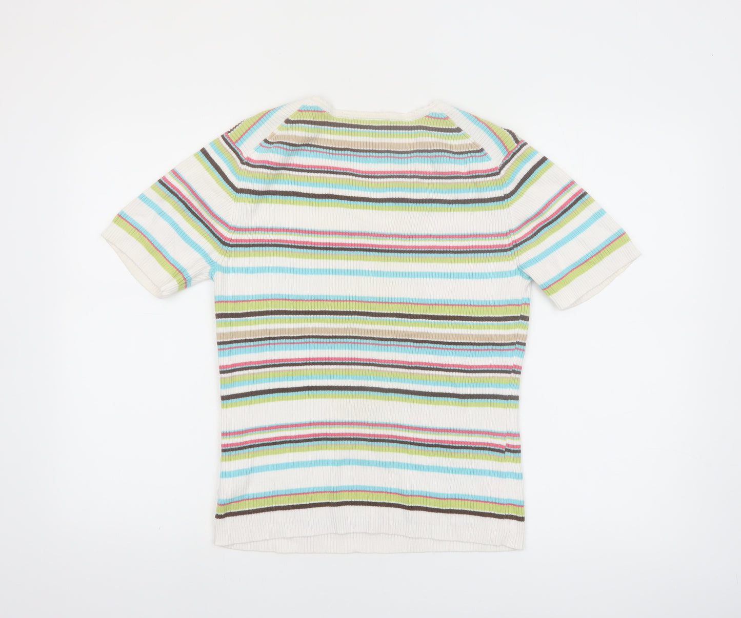 Croft & Barrow Women's Multicoloured Stripe Cotton V-Neck T-Shirt M