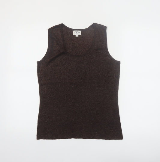 Cleo Petites Brown Knit Sleeveless Tank Top Size M Women's