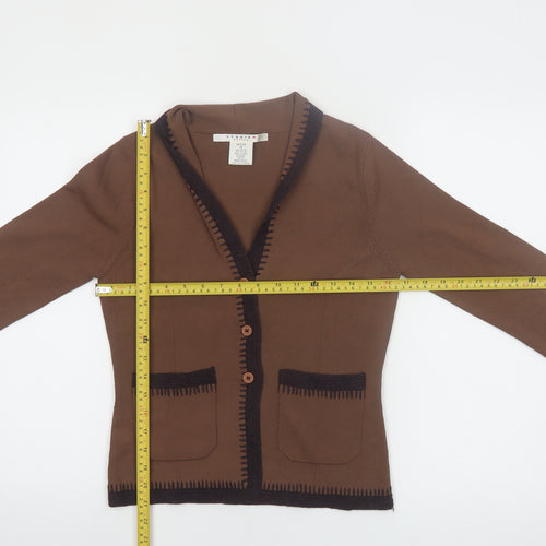 Studio M Women Petite Brown Button Cardigan V-Neck Long Sleeve