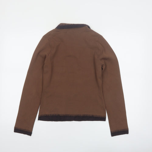 Studio M Women Petite Brown Button Cardigan V-Neck Long Sleeve