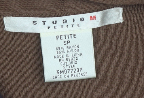 Studio M Women Petite Brown Button Cardigan V-Neck Long Sleeve