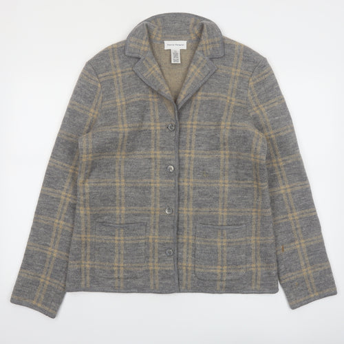 Rena Rowan Womens Grey Plaid Wool Cardigan Jacket Size M