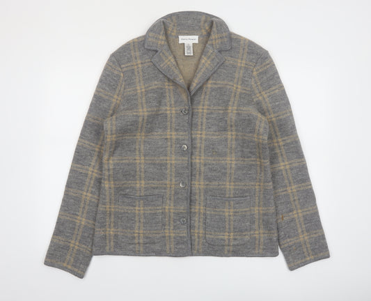 Rena Rowan Womens Grey Plaid Wool Cardigan Jacket Size M