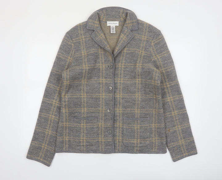 Rena Rowan Womens Grey Plaid Wool Cardigan Jacket Size M