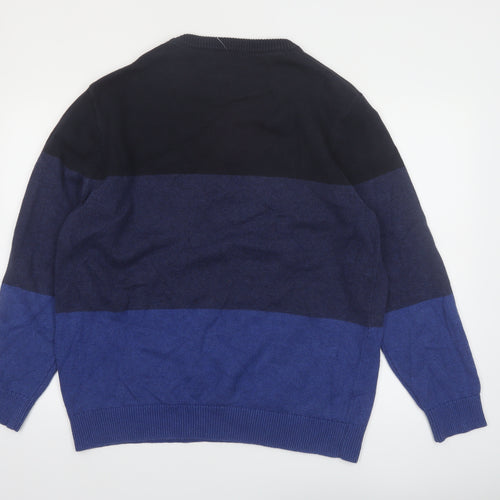 Nautica Men's Blue Colour Block Cotton Crew Neck Jumper Size L