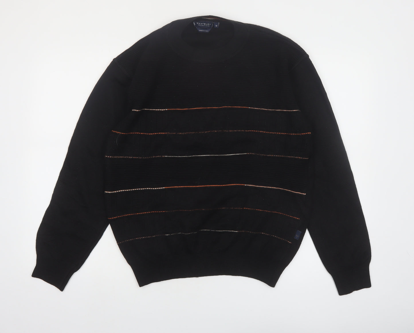 Westbury Men’s Black Wool Striped Crew Neck Jumper M