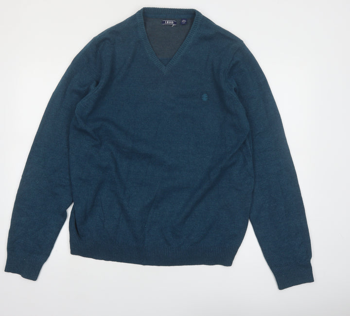 IZOD Men's Blue Cotton V-Neck Pullover Jumper Size L