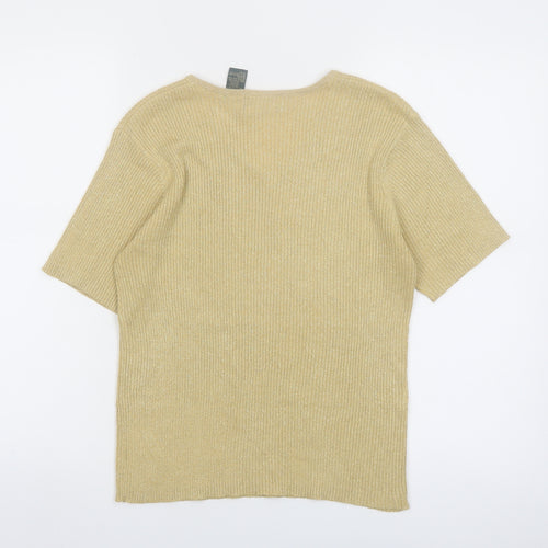 Harvé Benard Women Beige Knit V-Neck Short Sleeve Top Size M