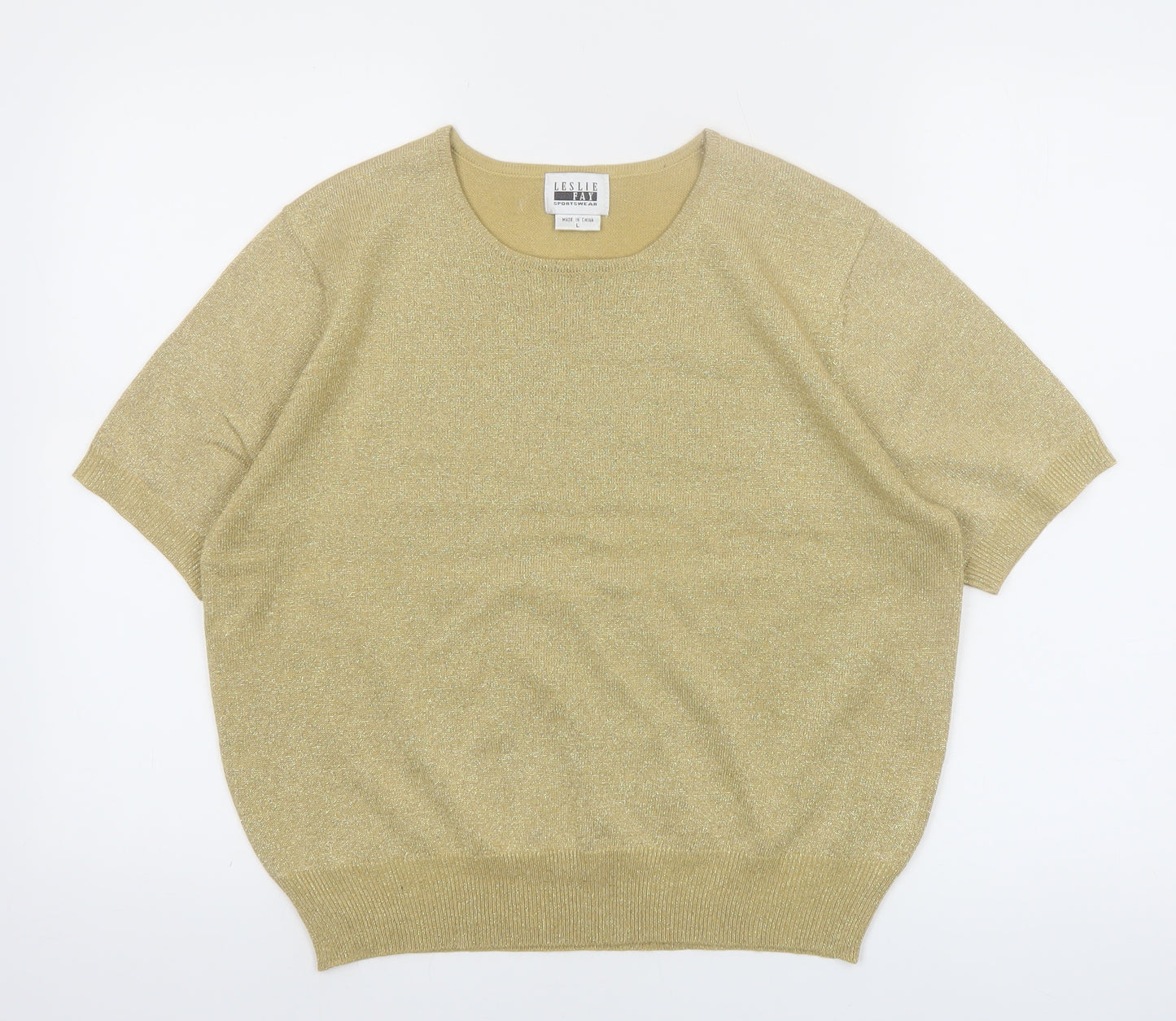 Leslie Fay Women's Gold Knit Short Sleeve Top Size L