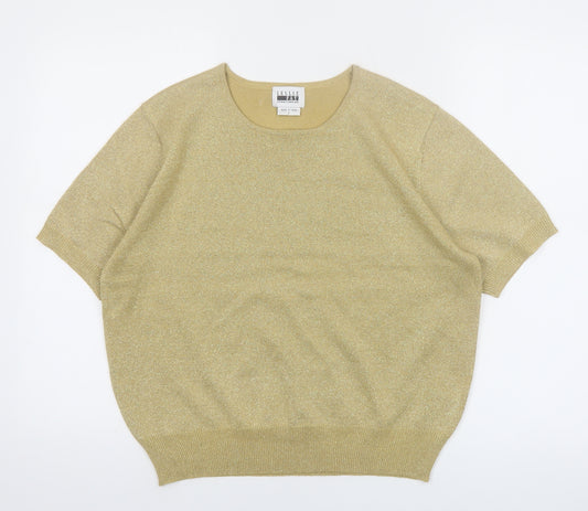 Leslie Fay Women's Gold Knit Short Sleeve Top Size L