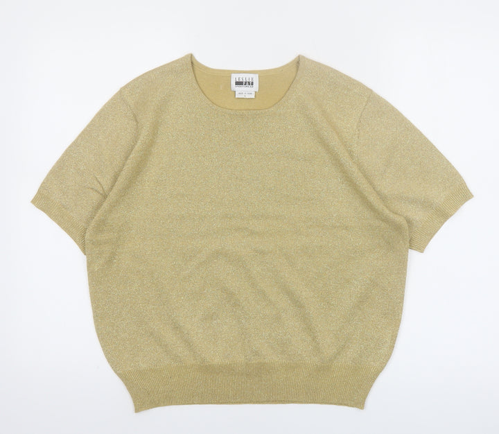 Leslie Fay Women's Gold Knit Short Sleeve Top Size L