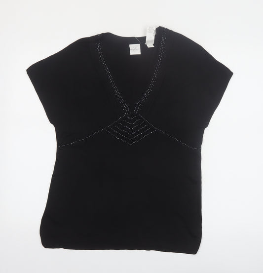 Emma James Women’s Black Silk Blend Beaded V-Neck Blouse Size L