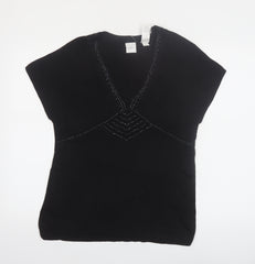 Emma James Women’s Black Silk Blend Beaded V-Neck Blouse Size L