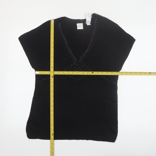 Emma James Women’s Black Silk Blend Beaded V-Neck Blouse Size L