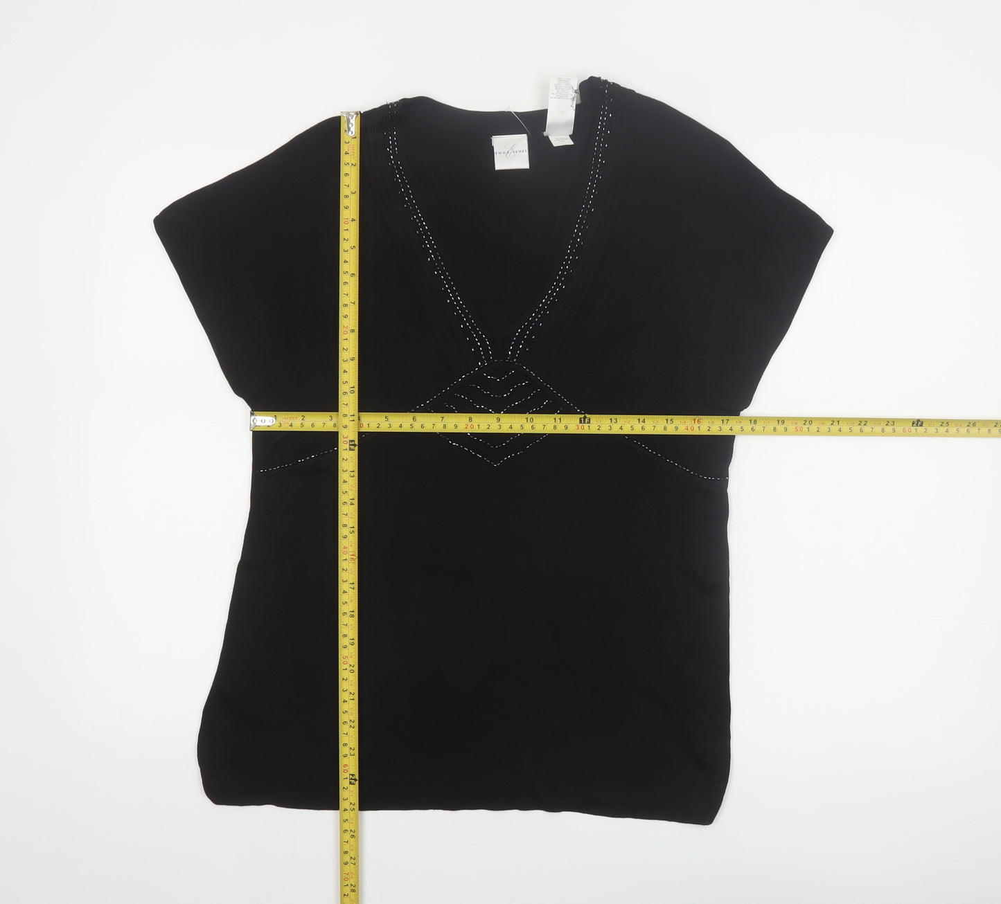 Emma James Women’s Black Silk Blend Beaded V-Neck Blouse Size L
